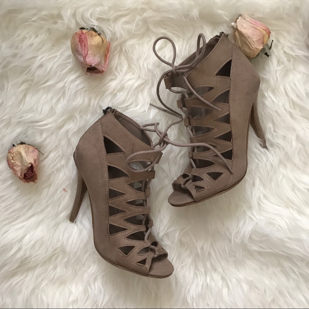 Lace Up Peep-Toe Heels